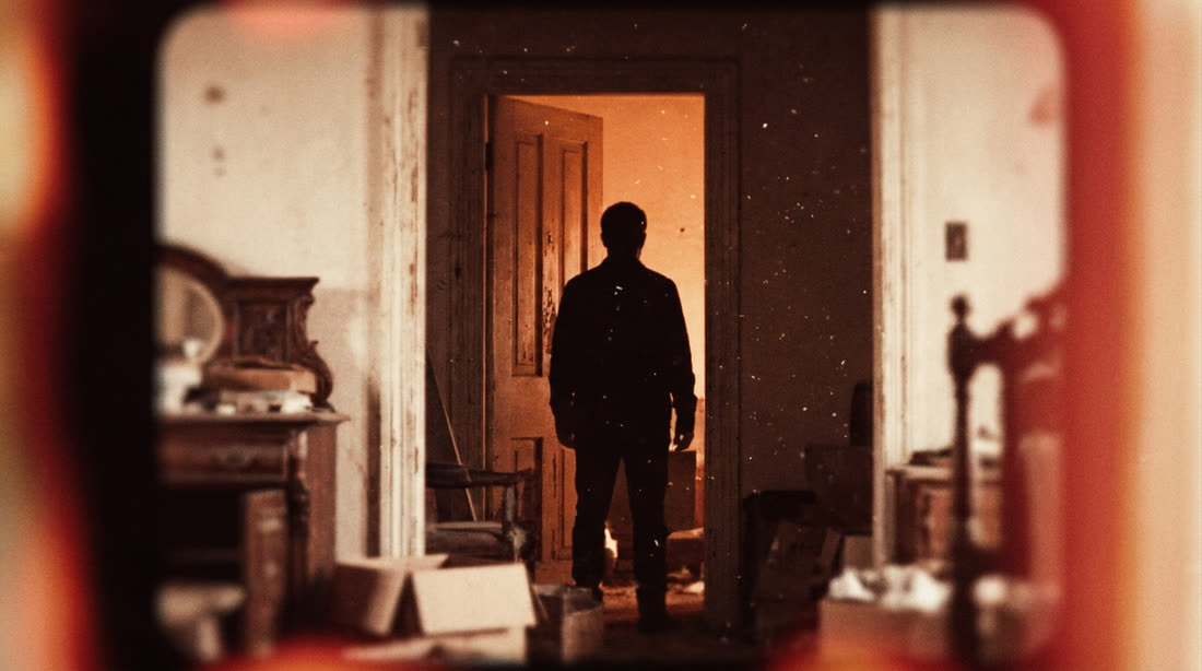 A lone figure silhouetted in a doorway of warm light